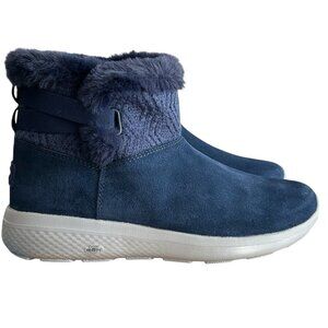 Skechers On-the-GO Women's Size 7 US Genuine Suede Faux Fur Boots Navy Blue Gray